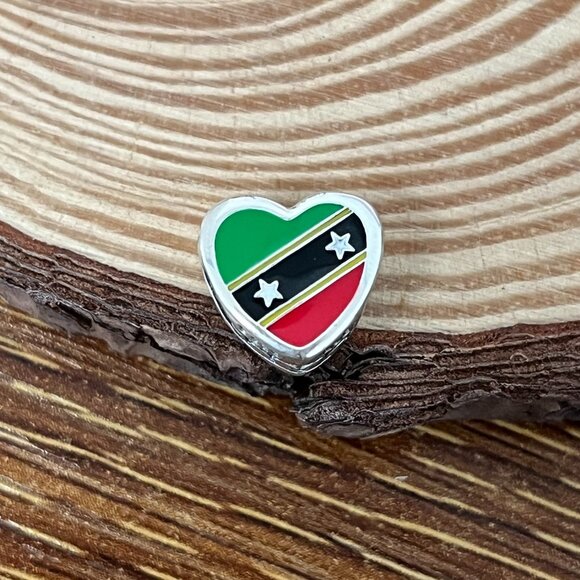Pandora St.Kitts & Nevis Flag Saint Kitts and Nevis Heart Bead Charm - Picture 1 of 4